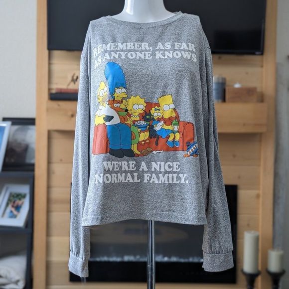 Simpsons VINTAGE long sleeve print shirt gray with funny wording Size Large - Picture 2 of 10